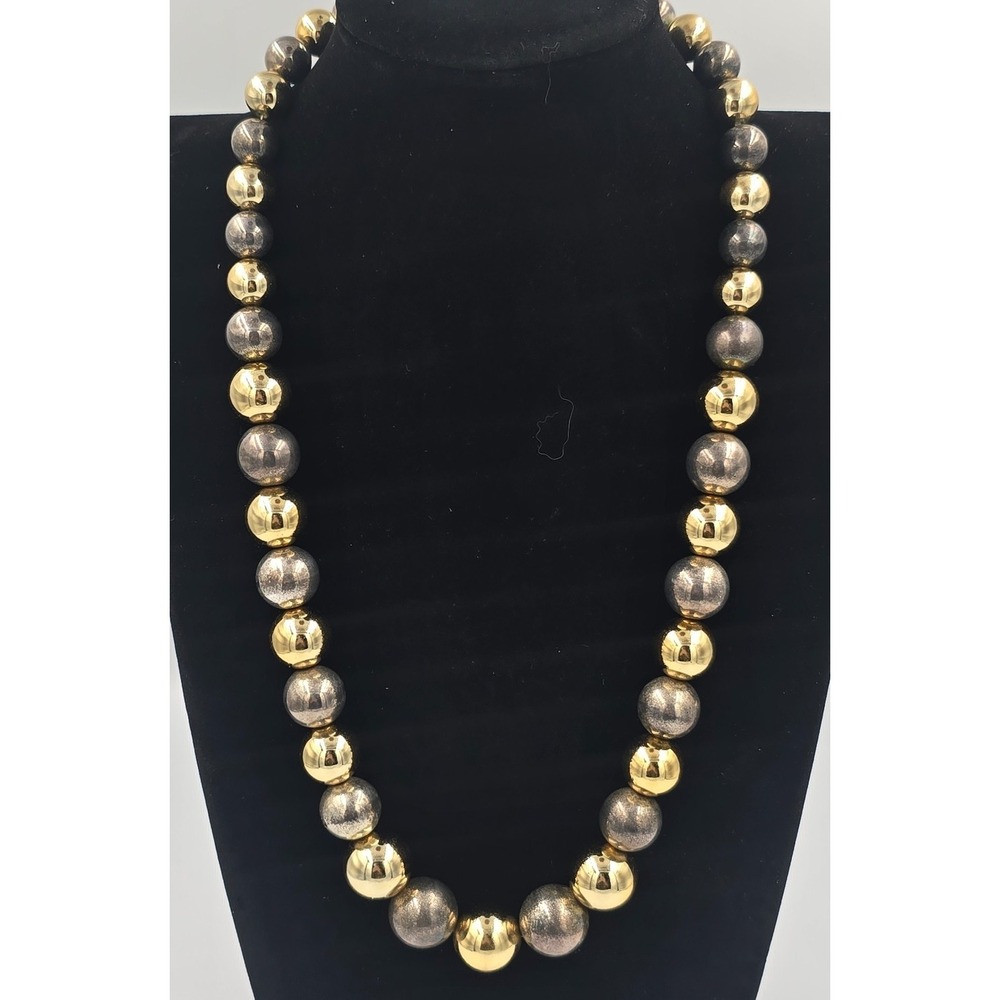 Vintage Beaded Ball Necklace Gold Tone Silver Tone Graduated - Picture 1 of 7